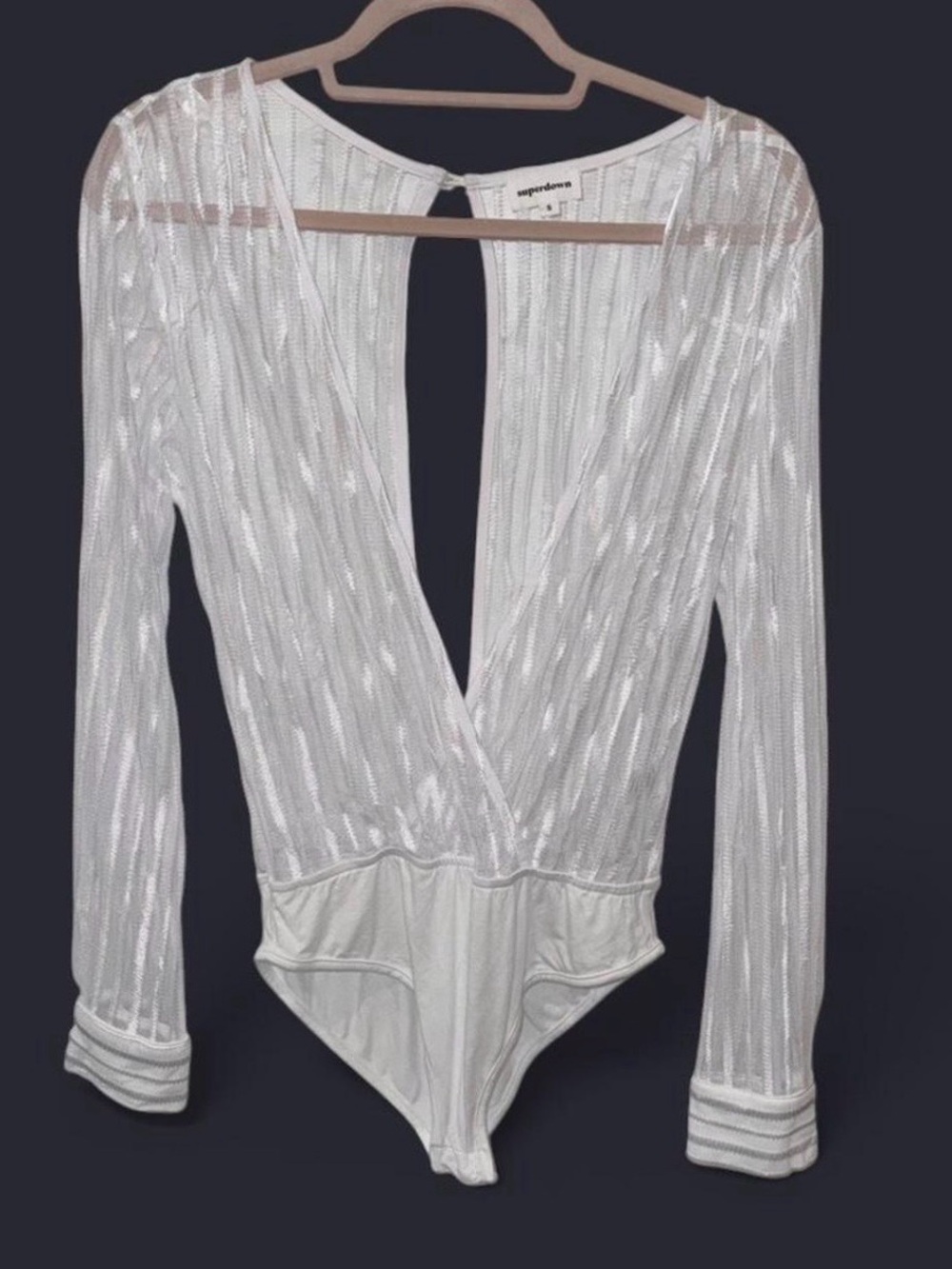 superdown White Sheer Mesh Ribbed Bodysuit